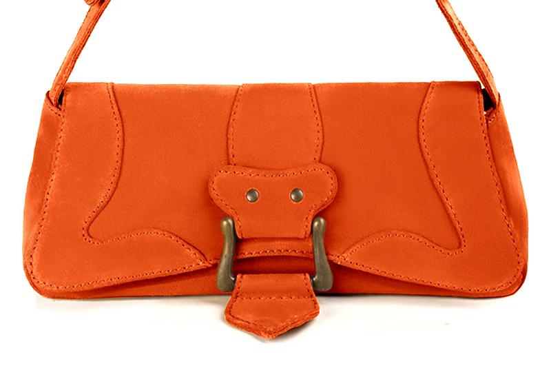 Clementine orange women's dress handbag, matching pumps and belts. Profile view - Florence KOOIJMAN